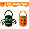 imageJOYIN 2 PCS Halloween Plush Candy Bucket 59quot X 87quot Tote Bucket Spider and Pumpkin Halloween Basket with Handle Trick or Treating Gift for Kid Party Favor Supplies Decor