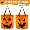 imageJOYIN 2 PCS Halloween Trick or Treat Bags 10 x 118 inches LED Light Orange Pumpkin Buckets Reusable Goody Candy Bucket for Kids Trick or Treating Halloween Birthday Party Favor Supplies