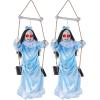 imageJOYIN 2 Pcs Hanging Ghosts Halloween Decorations Outdoor 3ft Blue Swinging Creepy Sister Ghost with LED Red Light Eyes Creepy Girl Twins Doll Decor for Indoor Flying Props for Yard Patio Lawn Garden