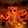 imageJOYIN 3 PCS Halloween Candy Pumpkin Buckets 102 x 118 LED Light Trick or Treat Buckets Orange Reusable Goody Treat Baskets for Kids Polyester Bags Halloween Birthday Party Favor Supplies
