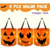 imageJOYIN 3 PCS Halloween Candy Pumpkin Buckets 102 x 118 LED Light Trick or Treat Buckets Orange Reusable Goody Treat Baskets for Kids Polyester Bags Halloween Birthday Party Favor Supplies