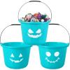imageJOYIN 3 PCS Halloween Trick or Treat Pumpkin Buckets Allergy Friendly Jack O Lantern Teal Bucket Baskets Plastic Pails with Handle for Kids Party Favors Supplies Props7quot x 7quot x 5quot