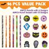 imageJOYIN 48PCS Halloween Pencils with Erasers Stationery Set 48 Colorful Pencils Assortment for Kids in 6 Designs 48 Giant Erasers in 12 Style Halloween Party Favor Supplies Classroom Prizes Gifts
