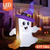 imageJOYIN 6 FT Tall Halloween Inflatables Ghost Outdoor Decorations Cute Blow Up Ghost Holding Broom with LED Blow Up Yard Decorations for Halloween Outdoor Yard Garden Lawn Party Decor