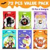 imageJOYIN 72 PCS Halloween Candy Bags for Trick or Treat Plastic Goodie Gift Bag with 6 Designed Characters for Kids Party Favors Treat Party Supplies