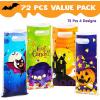 imageJOYIN 72 PCS Halloween Trick or Treat Bags Halloween Goodie Candy Bags Goody Gift Bag 4 Designs Plastic Snack Bag Bulk for Kids Trick or Treating Classroom Party Favors Event Party Supplies