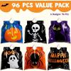 imageJOYIN 96 Pcs Halloween Drawstring Candy Bags Small Trick or Treat Goodie Bags Bulk 6 Designs Halloween Plastic Gift Bag for Kids Trick or Treating Boys Girls Party Favors Supplies Classroom Gifts
