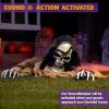 imageJOYIN Halloween Animated Zombie Groundbreaker Outdoor Decor with Light Up Eyes Creepy Animatronic Decorations with Movable Arms for Halloween Party Prop and Lawn Patio Yard Outside DecorationsSkeleton Zombie