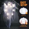 imageJOYIN Halloween Hanging Light up Ghost with Spooky Blue LED Light 47 White Ghosts Halloween Hanging Decoration for Front Yard Patio Lawn Garden Party Decor Indoor OutdoorWhite Ghost