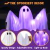 imageJOYIN Halloween Hanging Light up Ghost with Spooky Blue LED Light 47 White Ghosts Halloween Hanging Decoration for Front Yard Patio Lawn Garden Party Decor Indoor OutdoorPurple Ghost