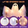 imageJOYIN Halloween Hanging Light up Ghost with Spooky Green LED Light 47 Halloween Hanging White Ghosts Decoration for Front Yard Patio Lawn Garden Party Decor Indoor OutdoorWarm White Ghost