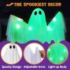 imageJOYIN Halloween Hanging Light up Ghost with Spooky Green LED Light 47 Halloween Hanging White Ghosts Decoration for Front Yard Patio Lawn Garden Party Decor Indoor OutdoorGreen Ghost