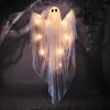 imageJOYIN Halloween Hanging Light up Ghost with Spooky Green LED Light 47 Halloween Hanging White Ghosts Decoration for Front Yard Patio Lawn Garden Party Decor Indoor OutdoorWarm White Ghost