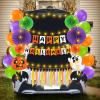 imageJOYIN Halloween Trunk or Treat Car Decorations Kit with Happy Themed Design Garage Archway Decor with Banner Paper Fans Balloons Tassel and Pumpkin Stickers