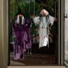 imageJOYIN Outdoor Halloween Decorations 2 Packs Hanging Ghosts Decor 39ft Witch and 3ft Pumpkin Face with Lighted Up Eyes Outside for Yard Patio Lawn Garden Party
