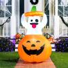 imageJoiedomi 5 FT Tall Halloween Inflatables Outdoor Decorations Inflatable Cute Ghost Halloween Decor Outdoor Blow Up Ghost Lift Pumpkin Candy Bag with Buildin LEDs for Yard DecorationsGhost with Pumpkin