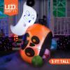 imageJoiedomi 5 FT Tall Halloween Inflatables Outdoor Decorations Inflatable Cute Ghost Halloween Decor Outdoor Blow Up Ghost Lift Pumpkin Candy Bag with Buildin LEDs for Yard DecorationsGhost With Handheld Pumpkin Candy Bag