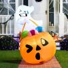 imageJoiedomi 5 FT Tall Halloween Inflatables Outdoor Decorations Inflatable Cute Ghost Halloween Decor Outdoor Blow Up Ghost Lift Pumpkin Candy Bag with Buildin LEDs for Yard DecorationsGhost with Pumpkin Candy Bag