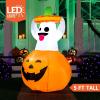 imageJoiedomi 5 FT Tall Halloween Inflatables Outdoor Decorations Inflatable Cute Ghost Halloween Decor Outdoor Blow Up Ghost Lift Pumpkin Candy Bag with Buildin LEDs for Yard DecorationsGhost with Pumpkin