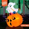 imageJoiedomi 5 FT Tall Halloween Inflatables Outdoor Decorations Inflatable Cute Ghost Halloween Decor Outdoor Blow Up Ghost Lift Pumpkin Candy Bag with Buildin LEDs for Yard DecorationsGhost with Pumpkin Candy Bag