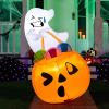 imageJoiedomi 5 FT Tall Halloween Inflatables Outdoor Decorations Inflatable Cute Ghost Halloween Decor Outdoor Blow Up Ghost Lift Pumpkin Candy Bag with Buildin LEDs for Yard DecorationsGhost with Pumpkin Candy Bag