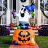 imageJoiedomi 5 FT Tall Halloween Inflatables Outdoor Decorations Inflatable Cute Ghost Halloween Decor Outdoor Blow Up Ghost Lift Pumpkin Candy Bag with Buildin LEDs for Yard DecorationsGhost with Candy