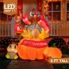 imageJoiedomi 6 FT Thanksgiving Inflatable Turkey Decorations LED Light Up Turkey with Pilgrim Hat Blow Up Decor for Thanksgiving Outdoor Decorations Halloween Inflatable for Yard GardenTurkey on Pumpkin
