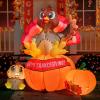 imageJoiedomi 6 FT Thanksgiving Inflatable Turkey Decorations LED Light Up Turkey with Pilgrim Hat Blow Up Decor for Thanksgiving Outdoor Decorations Halloween Inflatable for Yard GardenTurkey on Pumpkin