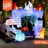 imageJoiedomi 6 ft Halloween Inflatable Outdoor Decorations Trunk or Treat Car Decorations Halloween Blow Ups Haunted Castle with Buildin LEDs Inflatable Pumpkin and Ghost for Outside Decor