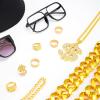 imageSpooktacular Creations 12 Pcs Hip Hop Costume Kit 80s 90s Rapper Fake Gold Chain Necklace Dollar Sign Accessories Outfit for Men Women Halloween Old School Rapper Cosplay Themed Party Supplies