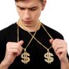 imageSpooktacular Creations 2 pcs Gold Dollar Chains Necklaces Money Pendant Chain Hip Hop Dollar Sign Necklace Jewelry Halloween Accessory for Men Women Dress Up Party