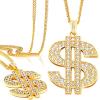 imageSpooktacular Creations 2 pcs Gold Dollar Chains Necklaces Money Pendant Chain Hip Hop Dollar Sign Necklace Jewelry Halloween Accessory for Men Women Dress Up Party