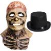 imageSpooktacular Creations 2PCS Halloween Skull Mask with Black Top Hat Scary Full Head Skeleton Creepy Realistic Biochemical Latex Mask for Men Women Kids Halloween Cosplay Costume Accessory