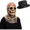 imageSpooktacular Creations 2PCS Halloween Skull Mask with Black Top Hat Scary Full Head Skeleton Creepy Realistic Biochemical Latex Mask for Men Women Kids Halloween Cosplay Costume Accessory
