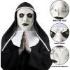 imageSpooktacular Creations Halloween Scary Nun Mask with Black White Hood Creepy Full Head Latex Mask for Adult Women Men Halloween Horror Cosplay Costume Accessories Realistic Party Dress Up Prop