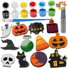 imageJOYIN 12 Pcs Halloween Wood Craft Kit Wooden Magnet Creativity Arts Painting Kit DIY Halloween Painting Craft for Kids Party Supplies Toddler Party Favors Family School Activities