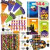 imageJOYIN 144 Pieces 24 Pack Assorted Halloween Themed Stationery Kids Gift Set Trick Treat Prize Party Favor Toy Including Halloween Pencils Rulers Stickers Stamps and Erasers in Trick or Treat Bags