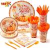 imageJOYIN 175 PCS Thanksgiving Disposable Paper Plates Paper Gold Disposable Dinnerware Set Thanksgiving Party Fall Harvest Party Supplies Plates and Napkins Sets 25 Guests