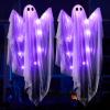 imageJOYIN 2 Pcs 47 Halloween Light up Hanging Ghost Decoration Outdoor with Warm LED Light Halloween Flying Hanging Ghosts for Haunted House Prop Front Yard Patio Party Decor Indoor OutdoorPurple Ghosts