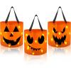 imageJOYIN 3 PCS Halloween Candy Pumpkin Buckets 102 x 118 LED Light Trick or Treat Buckets Orange Reusable Goody Treat Baskets for Kids Polyester Bags Halloween Birthday Party Favor Supplies