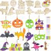 imageJOYIN 60 Pcs Halloween Craft Wooden Painting Kit Halloween Party Supplies Party Favors for Kids Wood Blank Cutouts Ornaments Gift Tags Decor for School Art DIY Activities Goodies Games