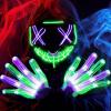 imageJOYIN Halloween Led Mask Light Up Mask and Gloves for Cosplay Costume Red ampamp Blue 3 Scary Modes Glow in The Dark Masks for Boys Girls Halloween Party Dress Up Accessories Gifts GivingGreenpurple