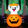 imageJoiedomi 5 FT Tall Halloween Inflatables Outdoor Decorations Inflatable Cute Ghost Halloween Decor Outdoor Blow Up Ghost Lift Pumpkin Candy Bag with Buildin LEDs for Yard DecorationsGhost with Pumpkin