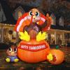 imageJoiedomi 6 FT Thanksgiving Inflatable Turkey Decorations LED Light Up Turkey with Pilgrim Hat Blow Up Decor for Thanksgiving Outdoor Decorations Halloween Inflatable for Yard GardenTurkey on Pumpkin