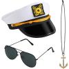 imageSpooktacular Creations Yacht Sailor Hat Costume Accessories Set Captain Cap Sunglasses and necklace for Navy Costume Accessory Halloween Men Women Captains Dressing up Themed Party