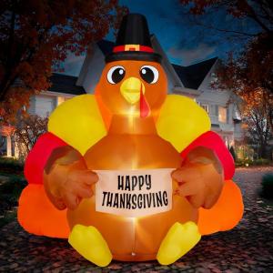 imageJOIEDOMI 6FT Thanksgiving Inflatable Turkey Decoration Outdoor Light Up Inflation Turkey with LED Happy Thanksgiving Blow Up Yard Decorations for Outside Yard Garden Lawn Party Supplies