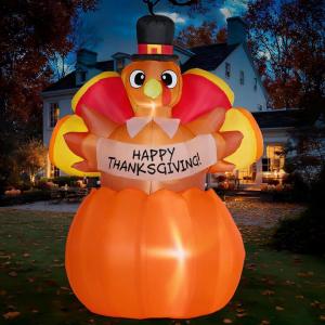 imageJOIEDOMI 6FT Thanksgiving Inflatables Turkey on Pumpkin Outdoor Decorations Light Up Inflation Turkey Pumpkin with LED Happy Thanksgiving Blow Ups for Outside Decorations Yard Garden Lawn Party