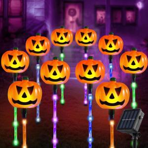 imageJOYIN 10 Pcs Halloween Solar Pumpkin Pathway Lights Decorations Outdoor Jack O Lantern Pumpkins Decor with 5 Colors of Lightup Path Maker Stakes for Graveyard Porch Yard Lawn Garden Party Supplies