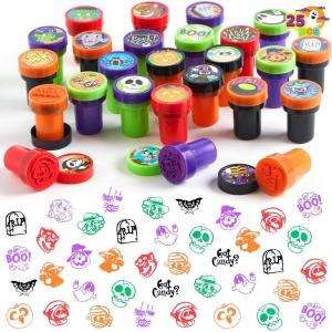 imageJOYIN 100 Pcs Halloween Stampers for Kids Gift 25 Designs Assorted Plastic Stamps Bulk for Halloween Party Favors Goodie Bag Fillers Teacher Student Stamps for Classroom Game Prizes
