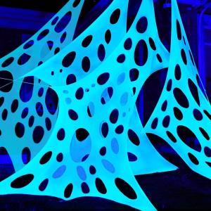 imageJOYIN 1000sqft Halloween Spider Web Decoration Outdoor GlowinTheDark Giant Spiderweb DIY Stretchy Flexible Beef Netting in White Blue at Night Green Orange for Neon Decor Indoor Haunted HouseWhite Blue Under Black Light